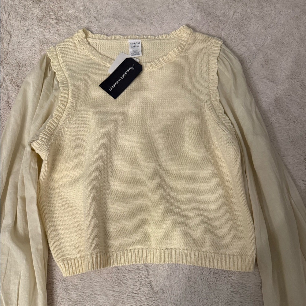 Melrose and Market Cream Sweater with Sheer Sleeves